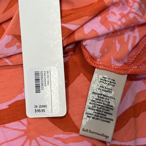 Soft Surroundings Del Rio Embellished Tunic Top Orange Pink Floral Size 2X - Picture 13 of 15